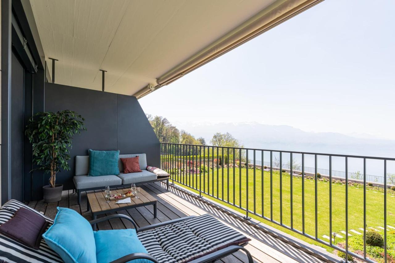 Les Terrasses De Lavaux 1 - Appartement De Luxe Avec Vue Panoramique Et Piscine Puidoux المظهر الخارجي الصورة